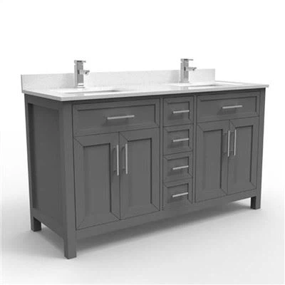 Mueble de baño gris con dos lavabos de 60 pulgadas